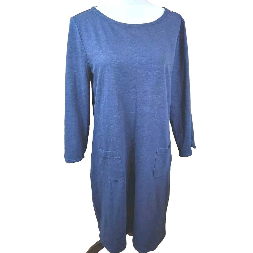 Talbots Womens Large Blue Midi Shift‎ Dress Long Sleeve 100% Cotton $89 New NWT